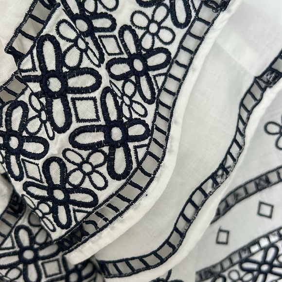 Parker Asymmetrical Ruffled Blouse in White and Dark Blue - Picture 2 of 6